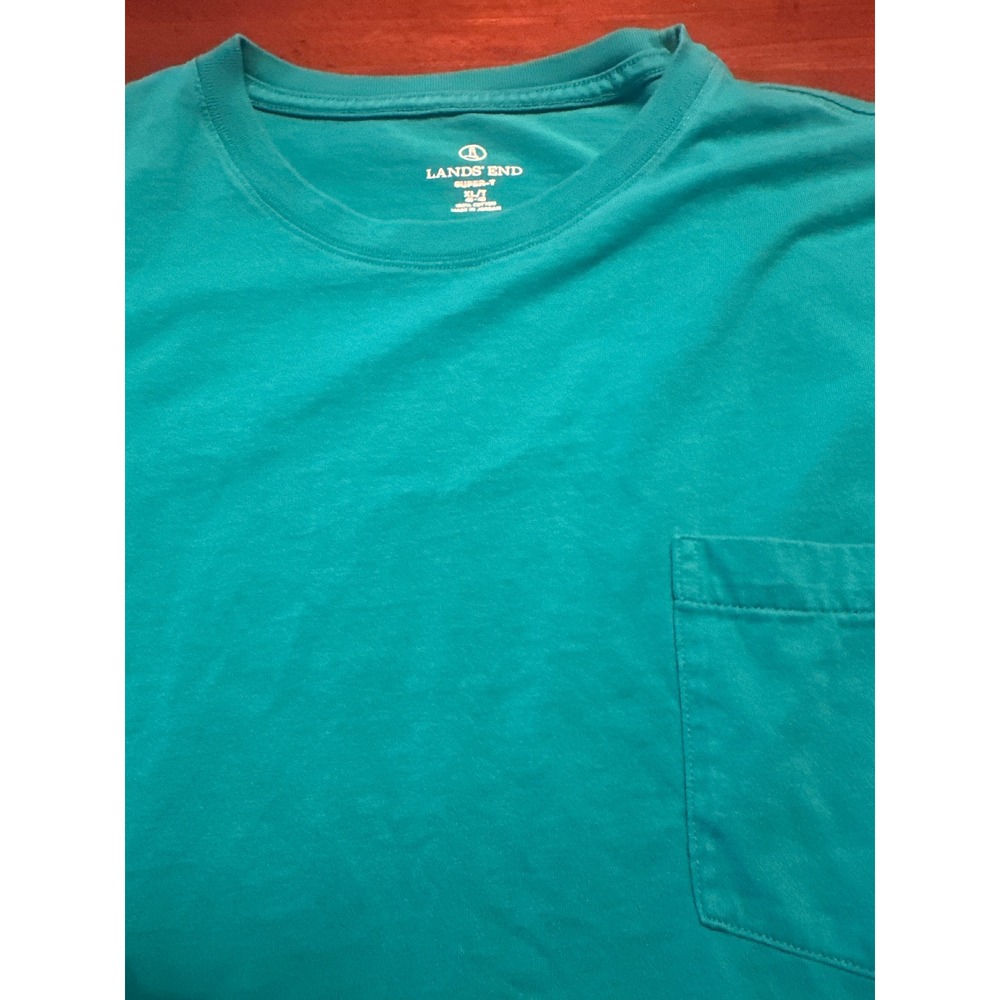 Lands' End Pocket T-Shirt Mens XL/T Teal Green Exc Cotton Short Sleeve